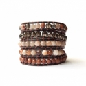 Mix Colored Wrap Bracelet For Woman - Precious Stones Onto Dark Brown Leather