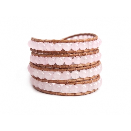 Pink Wrap Bracelet For Woman - Precious Stones Onto Natural Light Leather