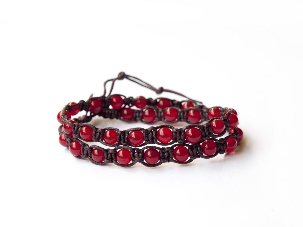 Oval-Shaped Red Goldstone 8mm Beads Braided Tibetan Bracelet