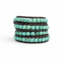 Turquoise Wrap Bracelet For Woman. Precious Stones Onto Dark Brown Leather