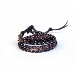 Red Wrap Bracelet For Woman - Precious Stones Onto Black Leather