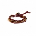 Bronze Wrap Bracelet For Woman - Precious Stones Onto Dark Red Leather