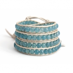 Blue Sky Wrap Bracelet For Woman - Precious Stones Onto Metallic Rouge Leather