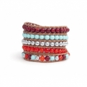 Bracciale donna multicolore rosso blu su cuoio naturale