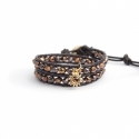 Brown Wrap Bracelet For Woman - Crystals Onto Dark Brown Leather And Charm