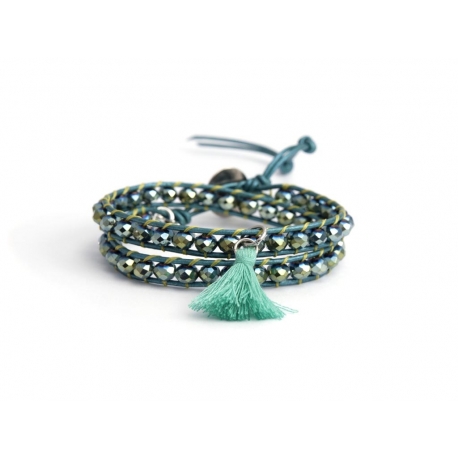 Bracciale donna cristalli verde e nappina