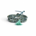 Green Wrap Bracelet For Woman - Crystals Onto Indicolite Leather And Charm
