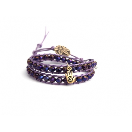 Purple Wrap Bracelet For Woman - Crystals Onto Metallic Cyclamen Leather