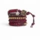 Mix Colored Wrap Bracelet For Woman - Precious Stones Onto Bordeaux Leather