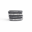 Grey Wrap Bracelet For Woman - Precious Stones Onto Black Leather