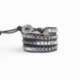 Grey Wrap Bracelet For Woman - Precious Stones Onto Black Leather