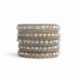 Blue Sky Wrap Bracelet For Woman - Crystals Onto Natural Light Leather