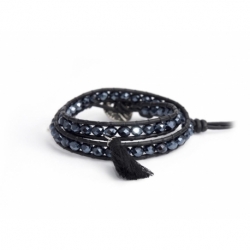 Bracciale nero donna cristalli e charm