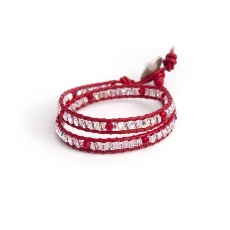 Bracciale rosso fuoco cristalli Swarovski piccoli con bottone Swarovski