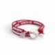 Swarovski Wrap Bracelet For Woman. Brilliant Red And Aurore Boreale Crystals Onto Fire Red Leather And Swarovski Button