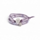 Violette Colors Swarovski Crystals Wrap Bracelet For Woman. Metallic Light Purple Leather And Swarovski Button