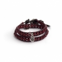 Red Wrap Bracelet For Woman - Crystals Onto Dark Brown Leather