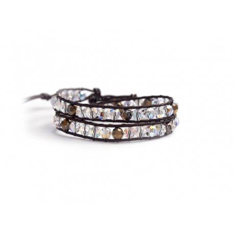 Bracciale donna marrone cristalli Swarovski con bottone Swarovski