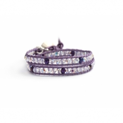 Iris Purple And Crystals Ab Swarovski Wrap Bracelet For Woman With Svarovski Button