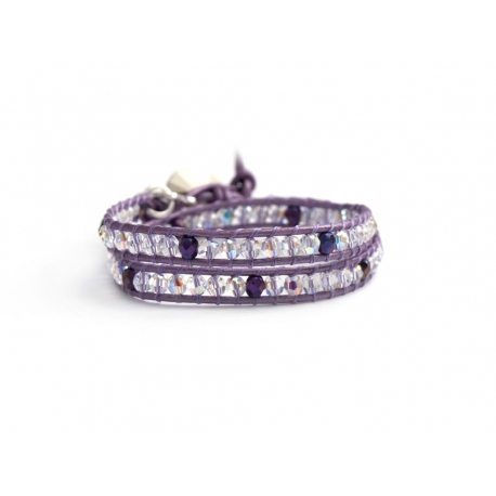 Iris Purple And Crystals Ab Swarovski Wrap Bracelet For Woman With Svarovski Button
