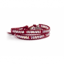 Bracciale rosso cristalli Swarovski piccoli con bottone Swarovski