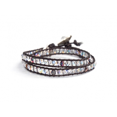 Bracciale donna marrone cristalli Swarovski con bottone Swarovski