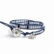 Crystal Ab And Jet Swarovskiwrap Bracelet For Woman. Blue Tones Onto Metalli Blue Leatherand Swarovski Button