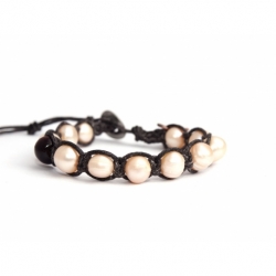 Round Pink Freshwater Pearls Tibetan Bracelet For Woman