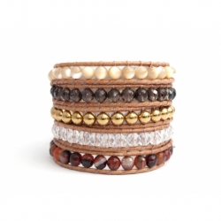 Mix Colored Wrap Bracelet For Woman - Precious Stones Onto Natural Dark Leather