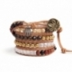 Mix Colored Wrap Bracelet For Woman - Precious Stones Onto Natural Dark Leather