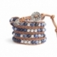Blue Wrap Bracelet For Woman - Precious Stones Onto Natural Dark Leather