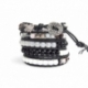 Mix Colored Wrap Bracelet For Woman - Precious Stones Onto Black Leather