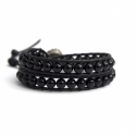 Black Wrap Bracelet For Woman - Precious Stones Onto Black Leather