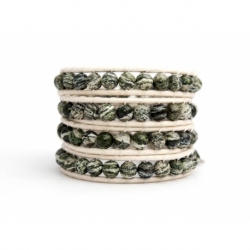 Bracciale donna diaspro green su cuoio bianco