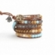 Mix Colored Wrap Bracelet For Woman - Precious Stones Onto Natural Light Leather