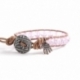 Pink Swarovski Wrap Bracelet For Woman. Swarovski Crystals Onto Natural Dark Leather