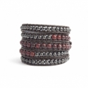 Black Wrap Bracelet For Woman - Precious Stones Onto Dark Brown Leather