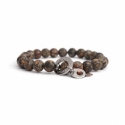 Leopard Skin Jasper Bead Bracelet For Man With Swarovski Strass And Steel Oval Charm