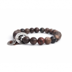 Dove Polychrome Jasper Bead Bracelet For Man With Swarovski Strass And Steel Oval Charm