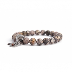 Jasper Breccia Bead Bracelet For Man With Swarovski Strass And Steel Oval Charm