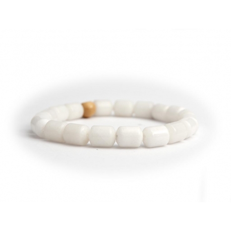 White Quartz And White Wood Bead Bracelet For Man