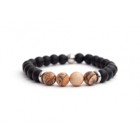 Matte Onyx Natural And Picture Jasper Stone Beads Man Bracelet