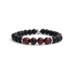 Mens Beaded Bracelet With Matte Onyx Natural And Red Tiger Eye Stone