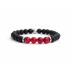 Matte Onyx Natural And Bamboo Coral Stone Beads Man Bracelet