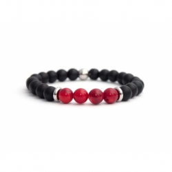 Matte Onyx Natural And Bamboo Coral Stone Beads Man Bracelet