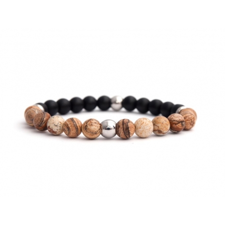 Matte Onyx Natural And Picture Jasper Stone Beadss Bracelet For Man