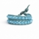 Azure Wrap Bracelet For Woman - Crystals Onto White Leather