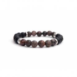 Mens Beaded Bracelet With Black Matte Onyx Natural And Polychrome Jasper