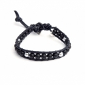 Blue Wrap Bracelet For Man - Precious Stones Onto Black Leather