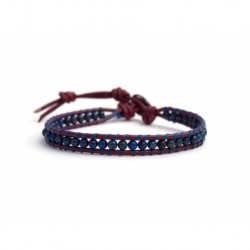 Lapis Lazuli Bracelet For Man Onto Dark Red Leather